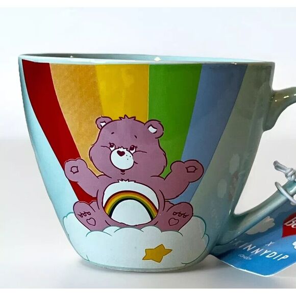 Care Bears CHEER BEAR Rainbow Skinny Dip Light Blue Ceramic 16oz Mug NWT - Picture 1 of 6